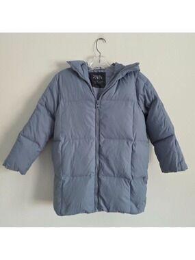 ZARA | LONGLINE DOWN PUFFER COAT Jacket Gray Blue Girls SZ 9 10